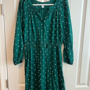 Old Navy Green Scoop Neck Bishop Sleeve Midi Dress